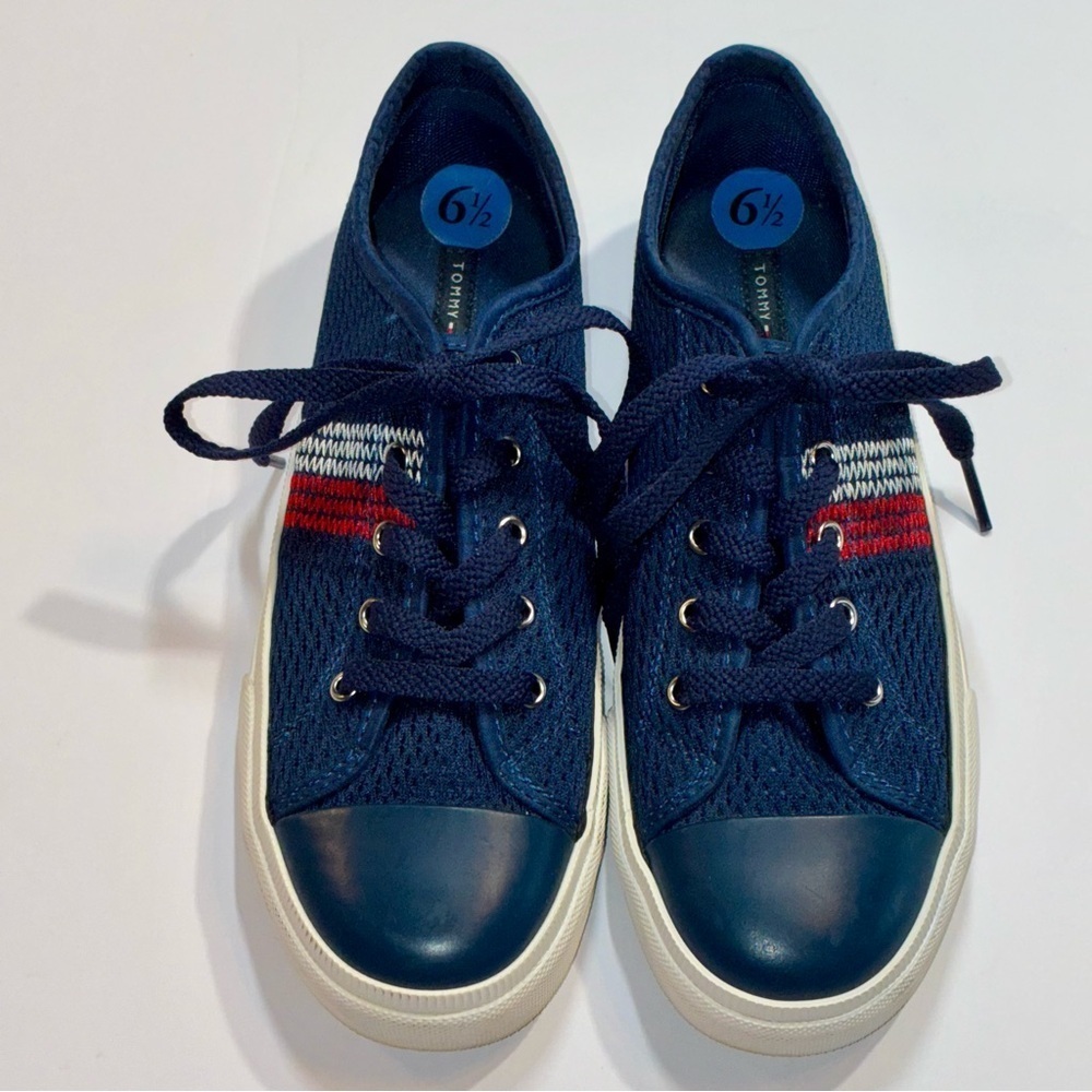 Tommy Hilfiger Mesh Sneakers Women’s 6.5 Red White Stripe Navy Blue USA summer
